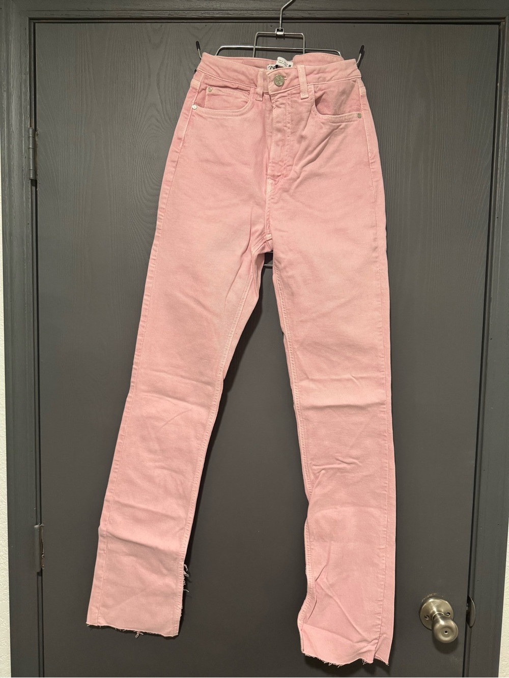Zara Light Pink High-Rise Straight Jeans
